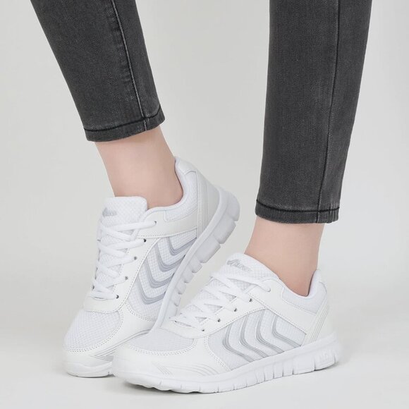 Womens Sneakers Fashion Walking Casual White Lightweight Tennis Shoes - Picture 4 of 5